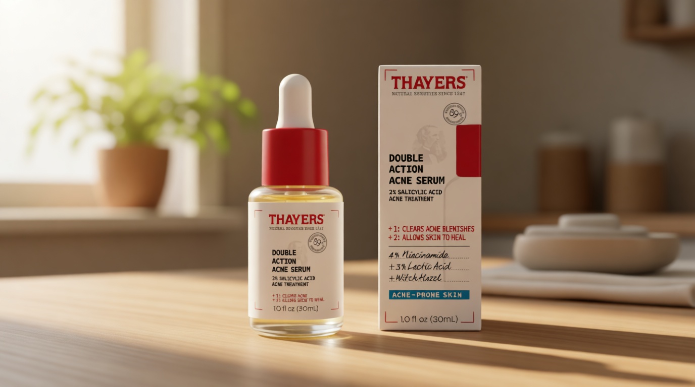 Thayers Double Action Acne Serum with Salicylic Acid, Acne Treatment Face Serum with 2% Salicylic Acid and Niacinamide, Soothing and Non-Stripping Skin Care, 1 Fl Oz