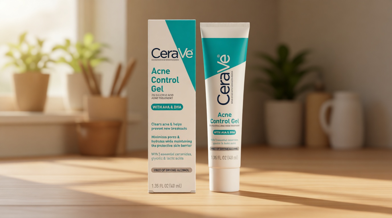 CeraVe Acne Control Gel, 2% Salicylic Acid Treatment With Glycolic Acid + Lactic Acids + Niacniamide, Acne Gel Helps Clear Blemishes Without Over Drying, Alcohol Free & Oil Free, 1.35 Fl Oz