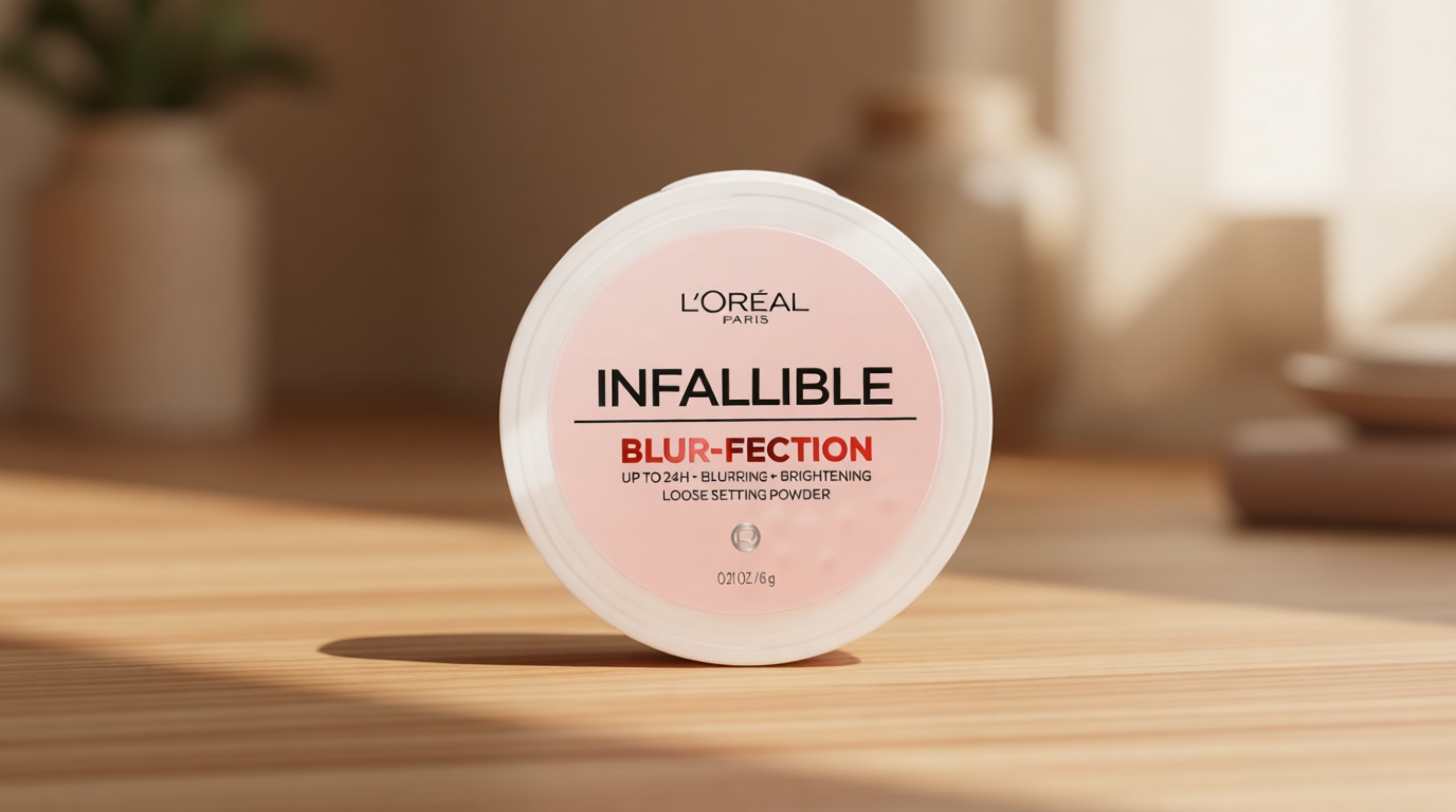L'Oreal Paris Infallible Blur-fection Longwear Loose Setting Powder, Blurring Face Powder With Up to 24HRs of Wear, Brightening Light Pink, 1 Kit