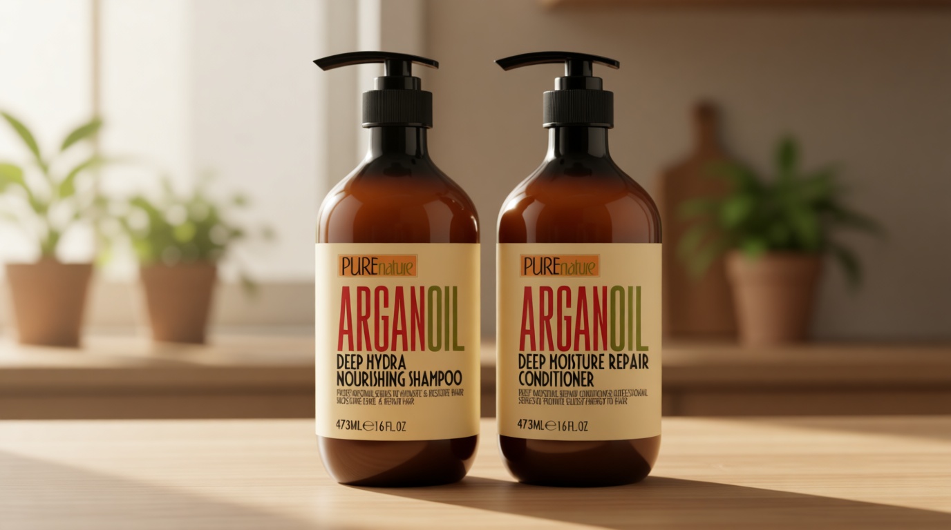 Argan Oil Shampoo and Conditioner Set - Sulfate Free Moroccan Care with Keratin - For Curly, Straight, Dry and Damaged Hair - Moisturizing, Hydrating, Anti Frizz Salon Technology