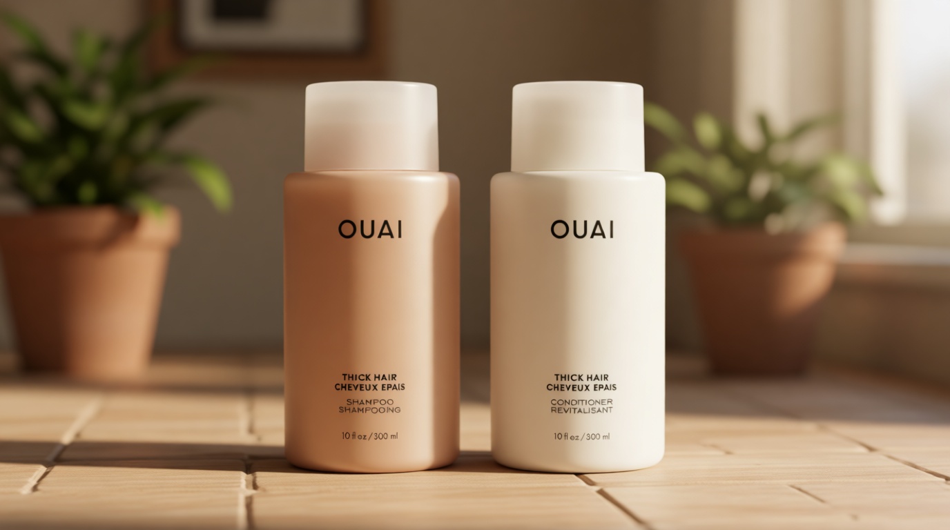 OUAI Thick Hair Shampoo and Conditioner Set - Sulfate Free Shampoo and Conditioner for Thick Hair Care - Moisturizes, Strengthens & Fights Frizz - Made with Keratin & Shea Butter (10 Fl Oz)