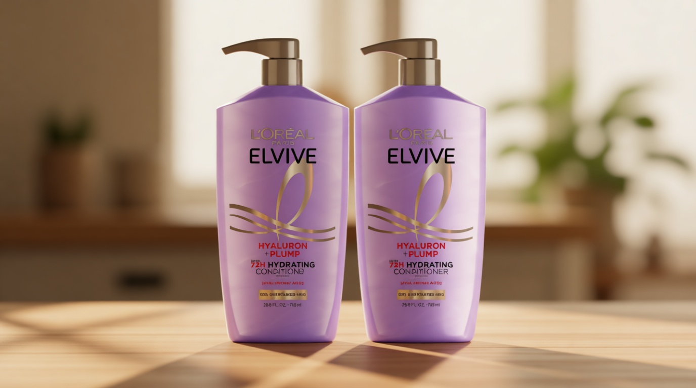 L'Oreal Paris Elvive Hyaluron Plump Shampoo and Conditioner Set for Dehydrated, Dry Hair with Hyaluronic Acid Care Complex, 1 Kit (2 Products)