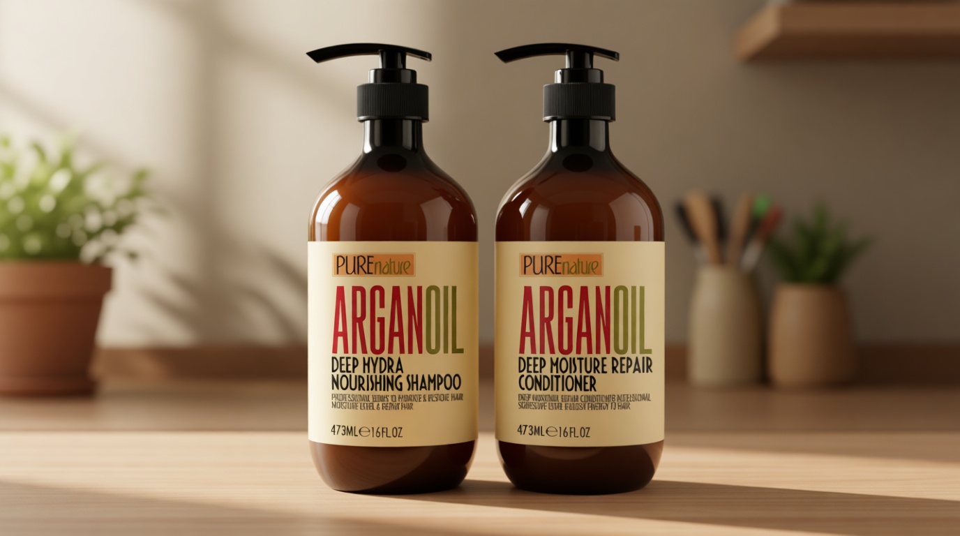 Argan Oil Shampoo and Conditioner Set - Sulfate Free Moroccan Care with Keratin - For Curly, Straight, Dry and Damaged Hair - Moisturizing, Hydrating, Anti Frizz Salon Technology