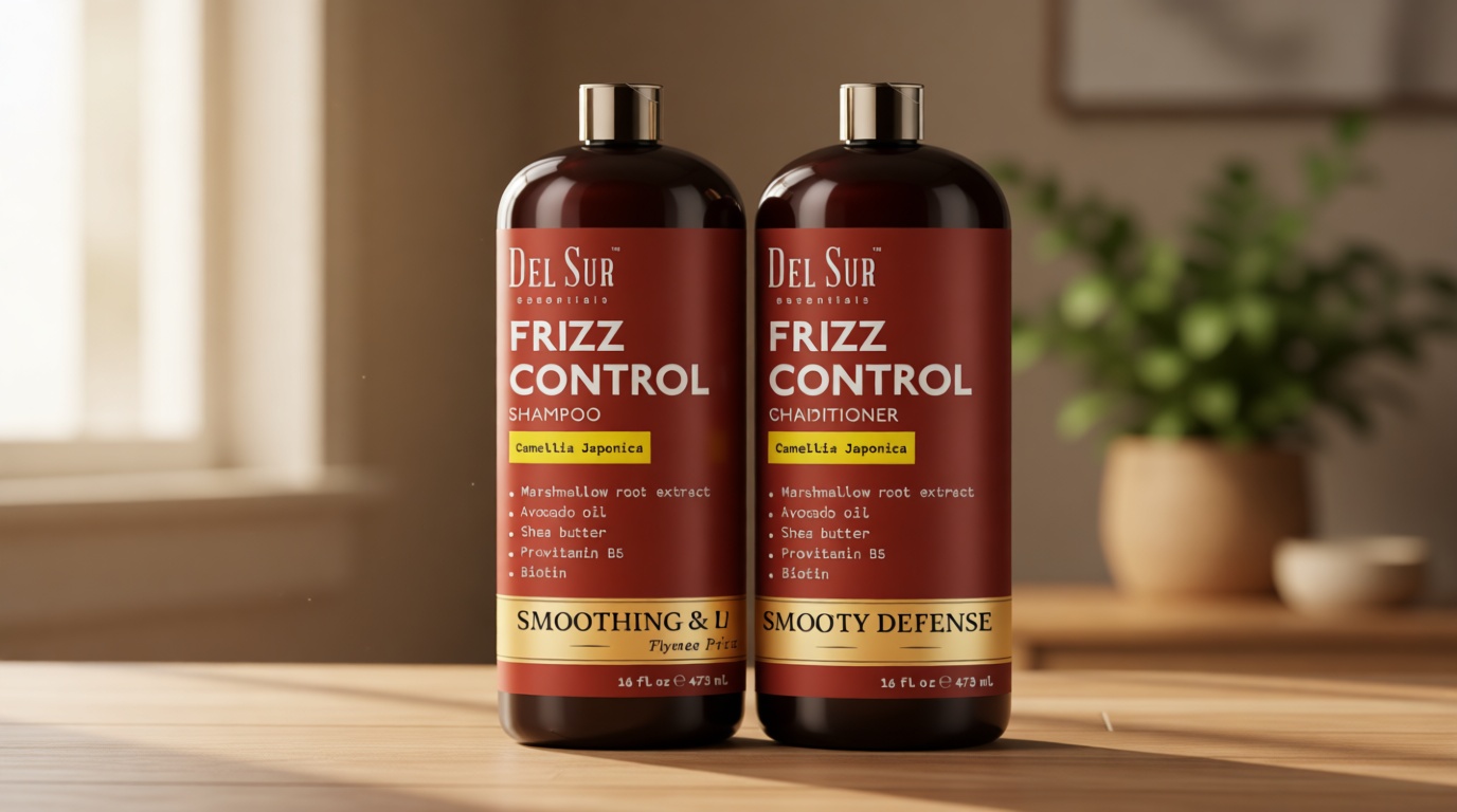 DEL SUR Frizz Control Shampoo and Conditioner Set | 16 fl oz Each | with Camellia Japonica, Shea Butter & Avocado Oil | Smoothing & Anti Frizz for Curly, Wavy & Straight Hair