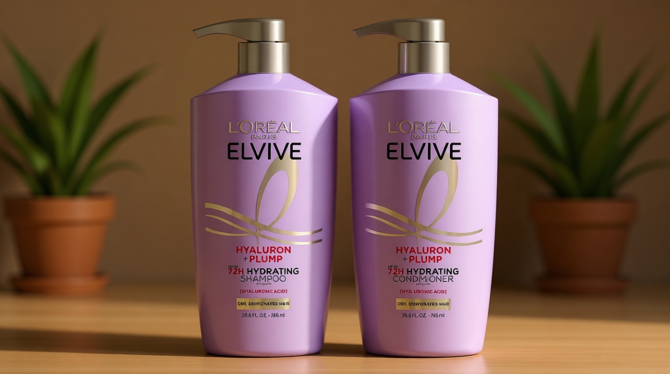 L'Oreal Paris Elvive Hyaluron Plump Shampoo and Conditioner Set for Dehydrated, Dry Hair with Hyaluronic Acid Care Complex, 1 Kit (2 Products)