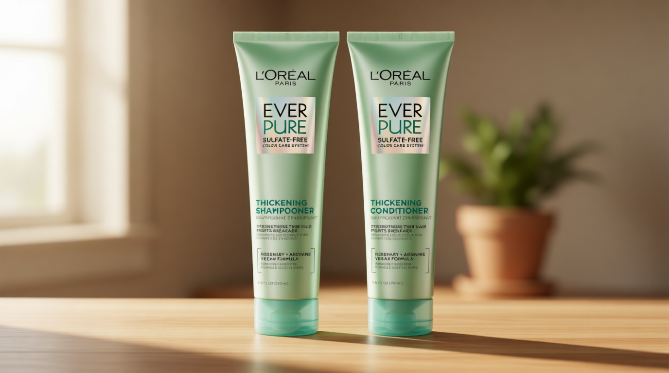 L'Oreal Paris Thickening Sulfate Free Shampoo and Conditioner, Thickens + Strengthens Thin, Fragile Hair, EverPure, 1 Hair Care Kit