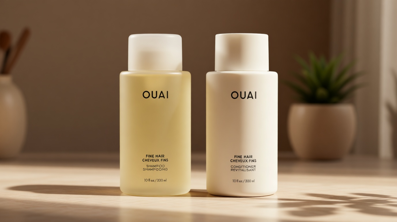 OUAI Fine Shampoo and Conditioner Set - Sulfate Free Shampoo and Conditioner for Women & Men - Made with Keratin, Marshmallow Root, Shea Butter & Avocado Oil - Free of Parabens & Phthalates (10 Fl Oz)