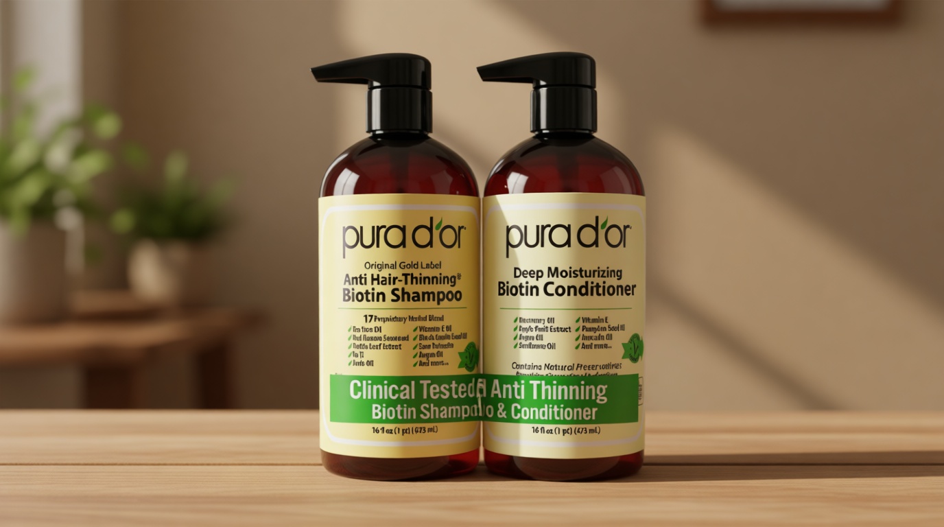 PURA D'OR Anti-Thinning Biotin Shampoo & Conditioner Original Gold Label Set (16oz x2) – CLINICALLY TESTED Formula for Volume, Strength & Thicker-Looking Hair – Helps Reduce Breakage For Women & Men | Deep Moisturizing, Conditioner, CLINICALLY TESTED, Effective Results, Hair Thickening, Product