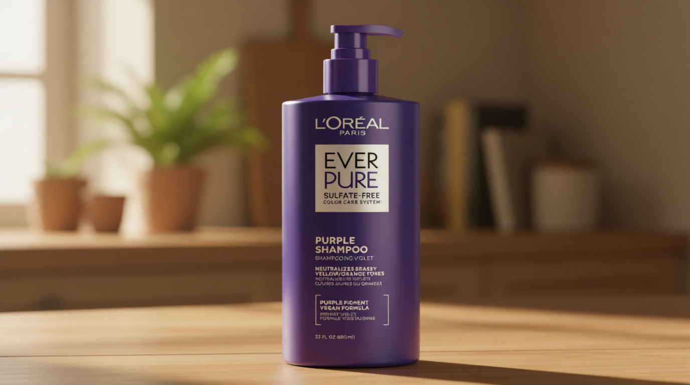 L’Oreal Paris Sulfate Free Brass Toning Purple Shampoo for Blonde, Bleached, Silver, or Brown Highlighted Hair, EverPure, 23 Fl Oz (Packaging May Vary)