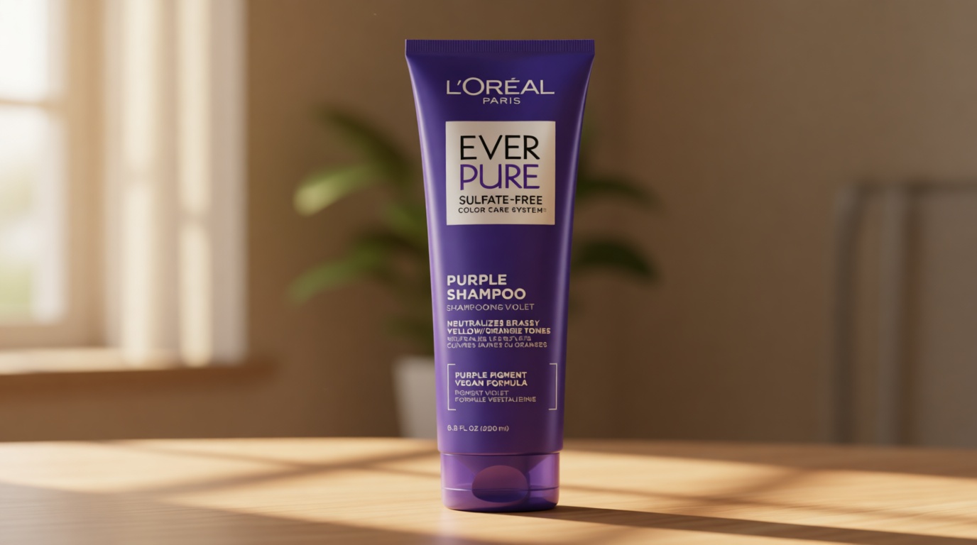 L’Oreal Paris Sulfate Free Brass Toning Purple Shampoo for Blonde, Bleached, Silver, or Brown Highlighted Hair, EverPure, 6.8 Fl Oz (Packaging May Vary)