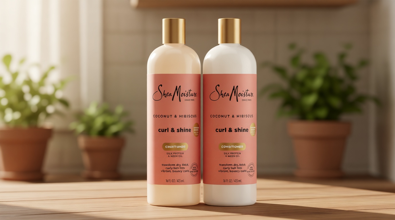 SheaMoisture Coconut & Hibiscus Curl & Shine Shampoo & Conditioner for Bouncy Curls, Frizz Control, 16 Oz Ea