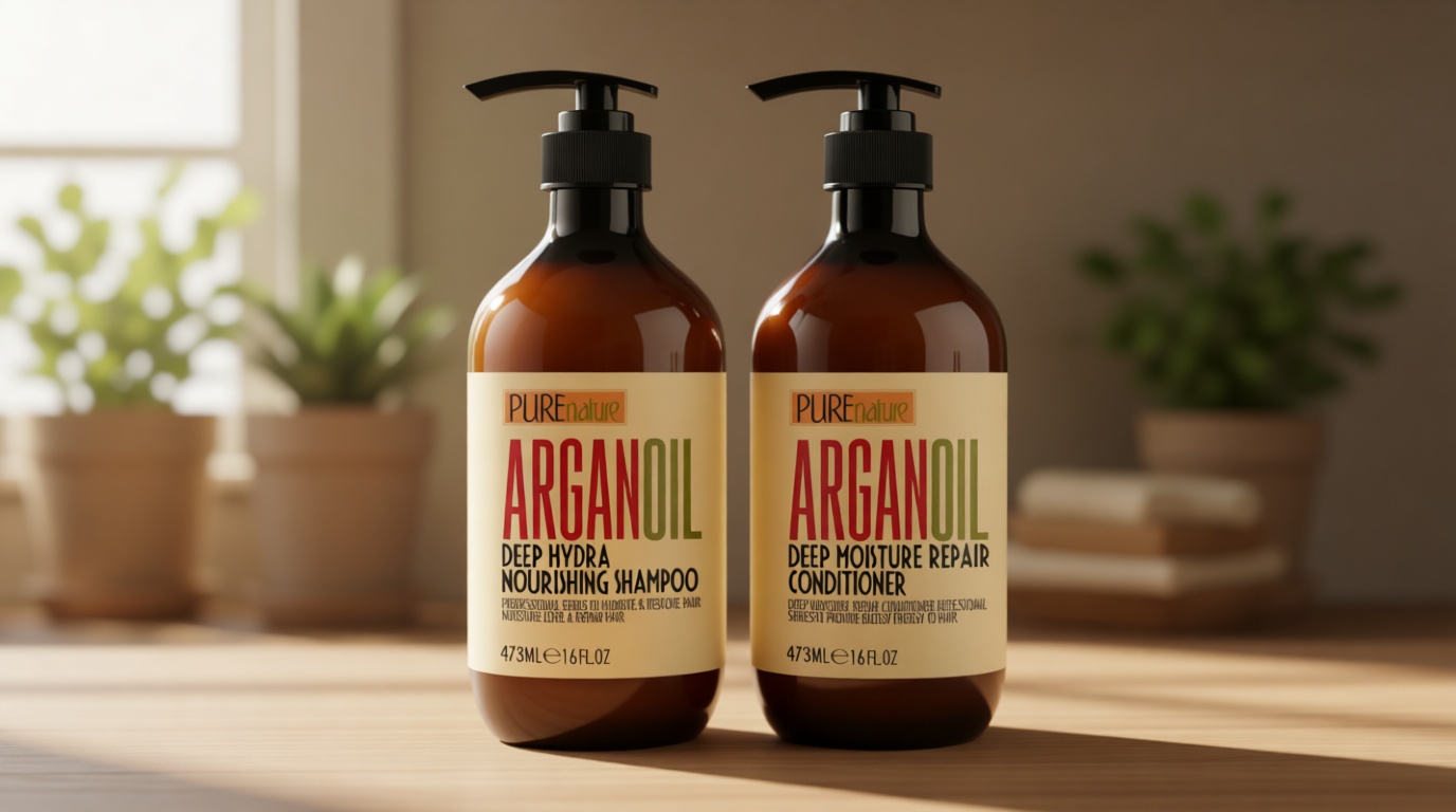 Argan Oil Shampoo and Conditioner Set - Sulfate Free Moroccan Care with Keratin - For Curly, Straight, Dry and Damaged Hair - Moisturizing, Hydrating, Anti Frizz Salon Technology