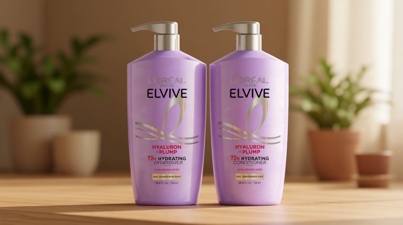 L'Oreal Paris Elvive Hyaluron Plump Shampoo and Conditioner Set for Dehydrated, Dry Hair with Hyaluronic Acid Care Complex, 1 Kit (2 Products)