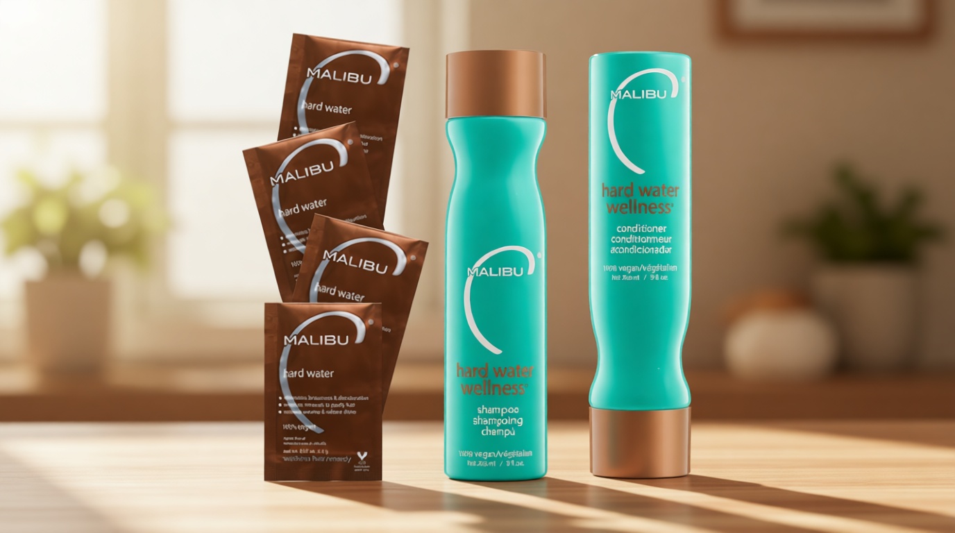 Malibu C Hard Water Wellness Remedy - Hard Water Shampoo, Conditioner & Hair Mask Packets for Removing Deposits and Impurities - Hydrating Hair Care Set (6 Ct)