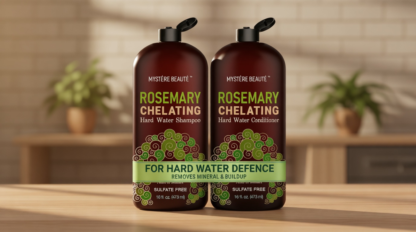 MYSTÈRE BEAUTÉ Rosemary Chelating Shampoo and Conditioner Set - 16 oz Each - Hard Water & Chlorine Removal with Biotin, Keratin & Tea Tree – Sulfate Free Clarifying Hair Strengthening Formula