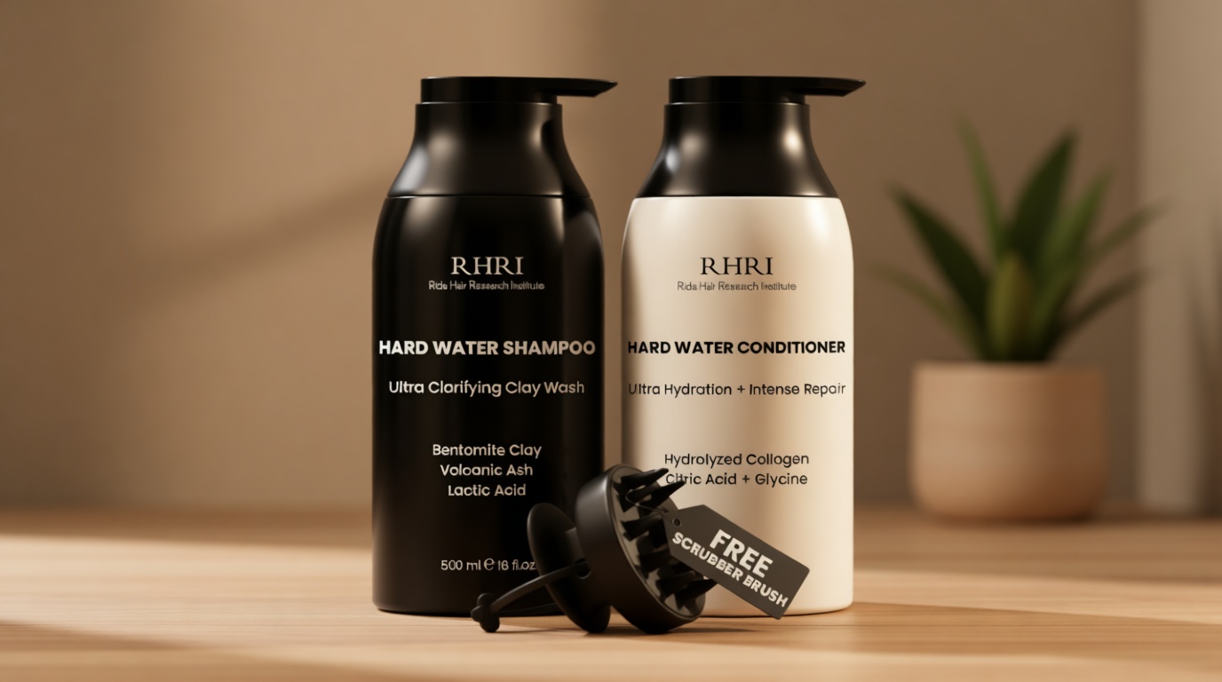 Hard Water Shampoo & Conditioner Set | Hydrating Hair Treatment for Shine & Manageability | Clarifying Wash with Bentonite Clay, Volcanic Ash, Lactic Acid | Metal Detox Shampoo with Collagen 32 FL oz