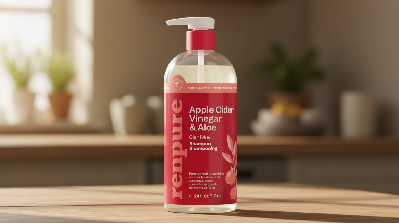 Renpure Apple Cider Vinegar & Aloe Shampoo, Plant-Based – Clarifies, Removes Residue and Nourishes for Shiny, Healthy Hair – For Dull Hair - Apple Cider Vinegar, Aloe Leaf Juice – 24 Fl Oz