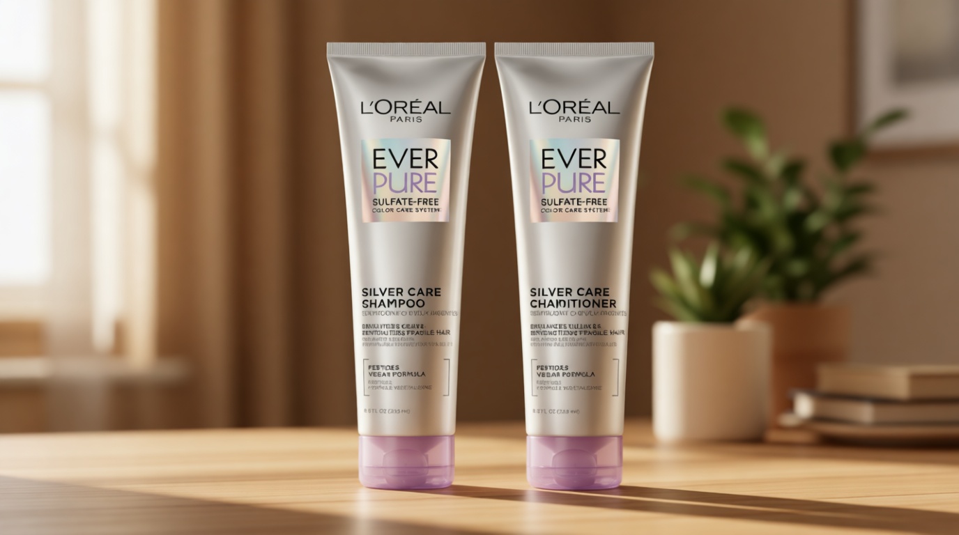 L'Oreal Paris EverPure Silver Care Sulfate Free Shampoo and Conditioner Set, Nourishing Vegan Formula with Peptides for Brightening Gray Hair, 1 Kit