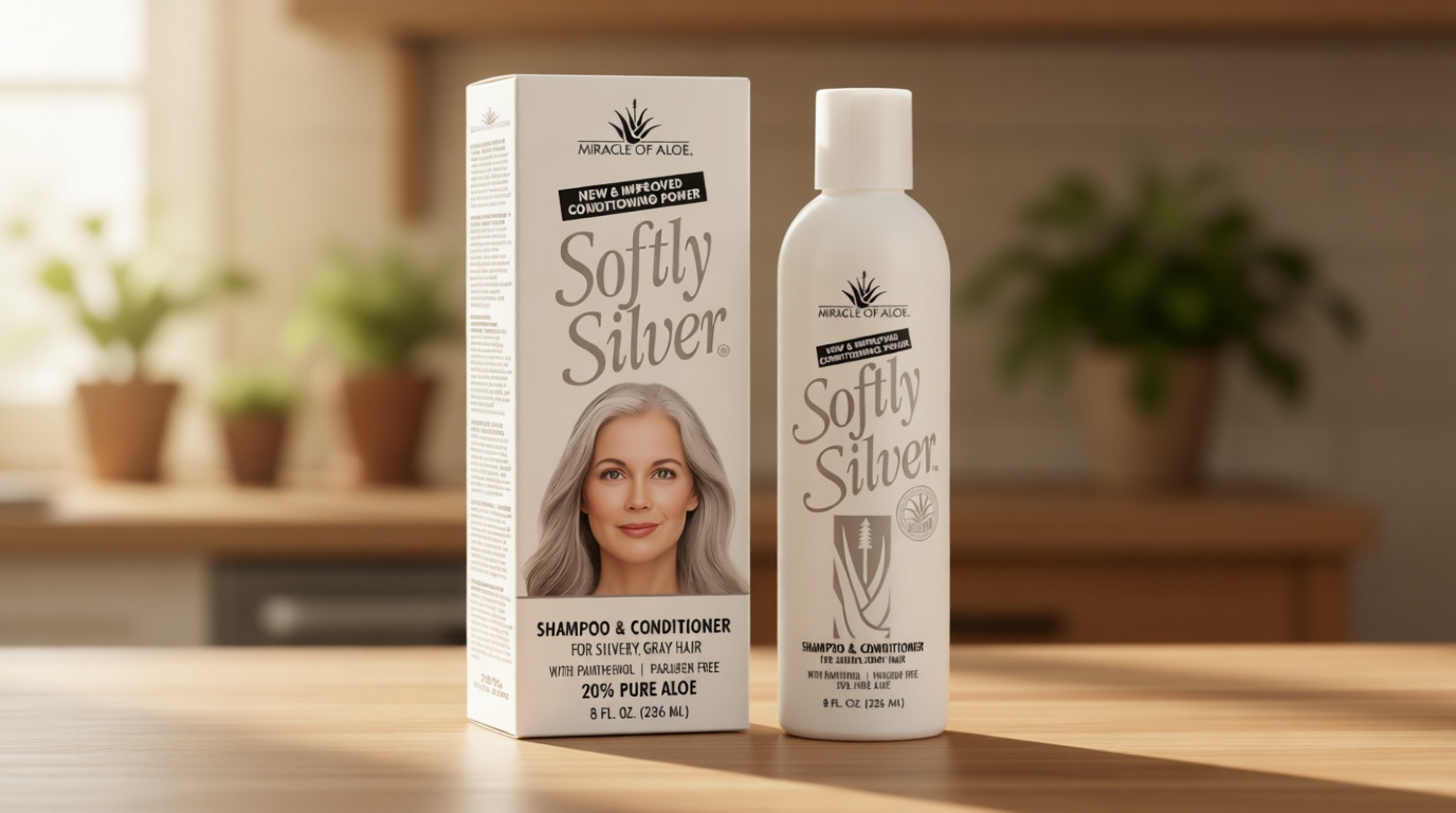 Softly Silver Shampoo Improved Conditioning formula for Gray Hair, 2 in 1 Purple Restorative Hair Wash for Mature Hair, Adds Luster, Bounce & Body, with Panthenol and 20% Pure UltraAloe