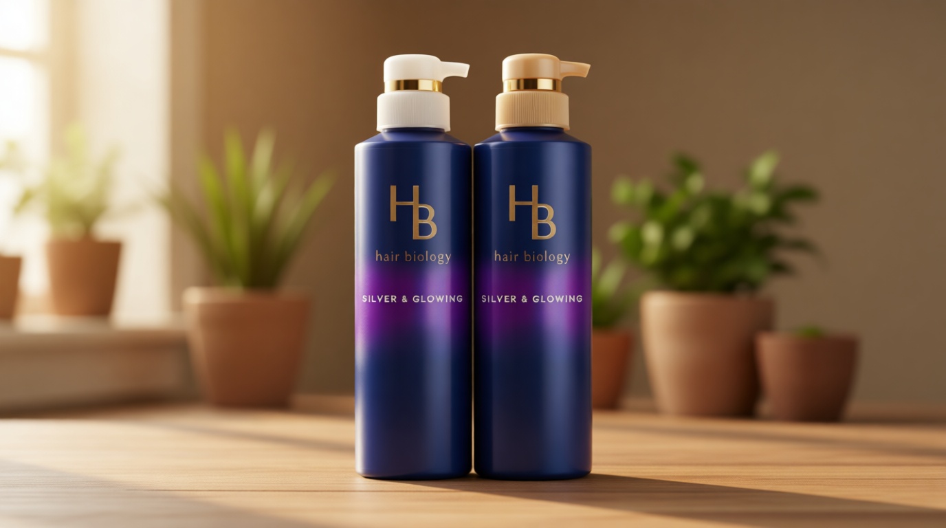 Hair Biology Biotin-Infused Purple Shampoo and Conditioner Set for Grey Hair, Anti-Brassiness, Moisturizing, Color-Safe, Silver & Glowing, Corrects Yellow Tones, 12.8 Fl Oz Each, 2 Pack