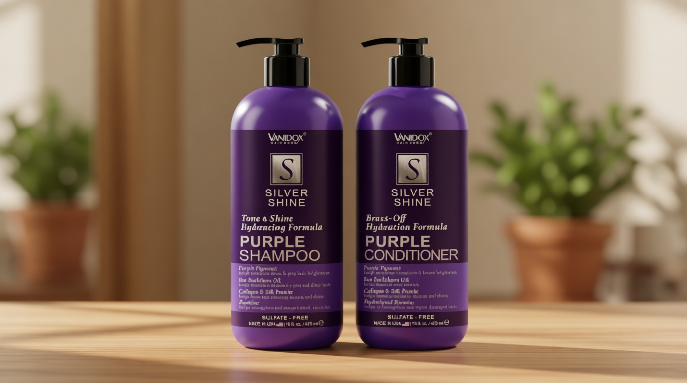 VANIDOX Sulfate Free Brass Toning Purple Shampoo and Conditioner Set for Grey and Silver Hair, Moisturizing & Color-Safe, Enhances Shine & Brightness, Made in USA (16 fl oz each)