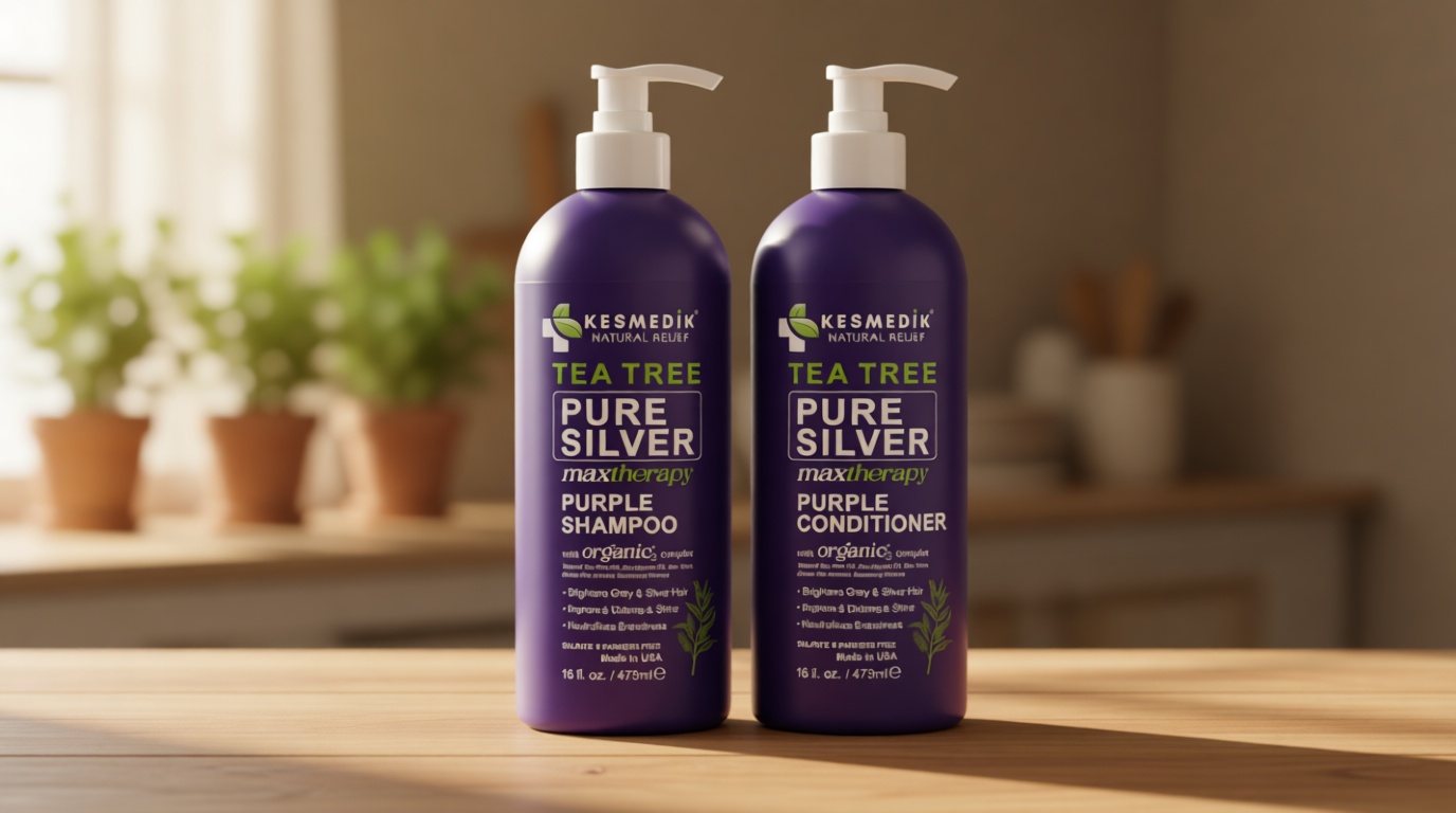 Tea Tree Purple Shampoo & Conditioner Set with Rosemary & Aloe, Professional Anti Brass Toner, Removes Yellow Tones for Gray, Bleached, White & Blonde Hair, Refreshes Scalp, Sulfate-Free