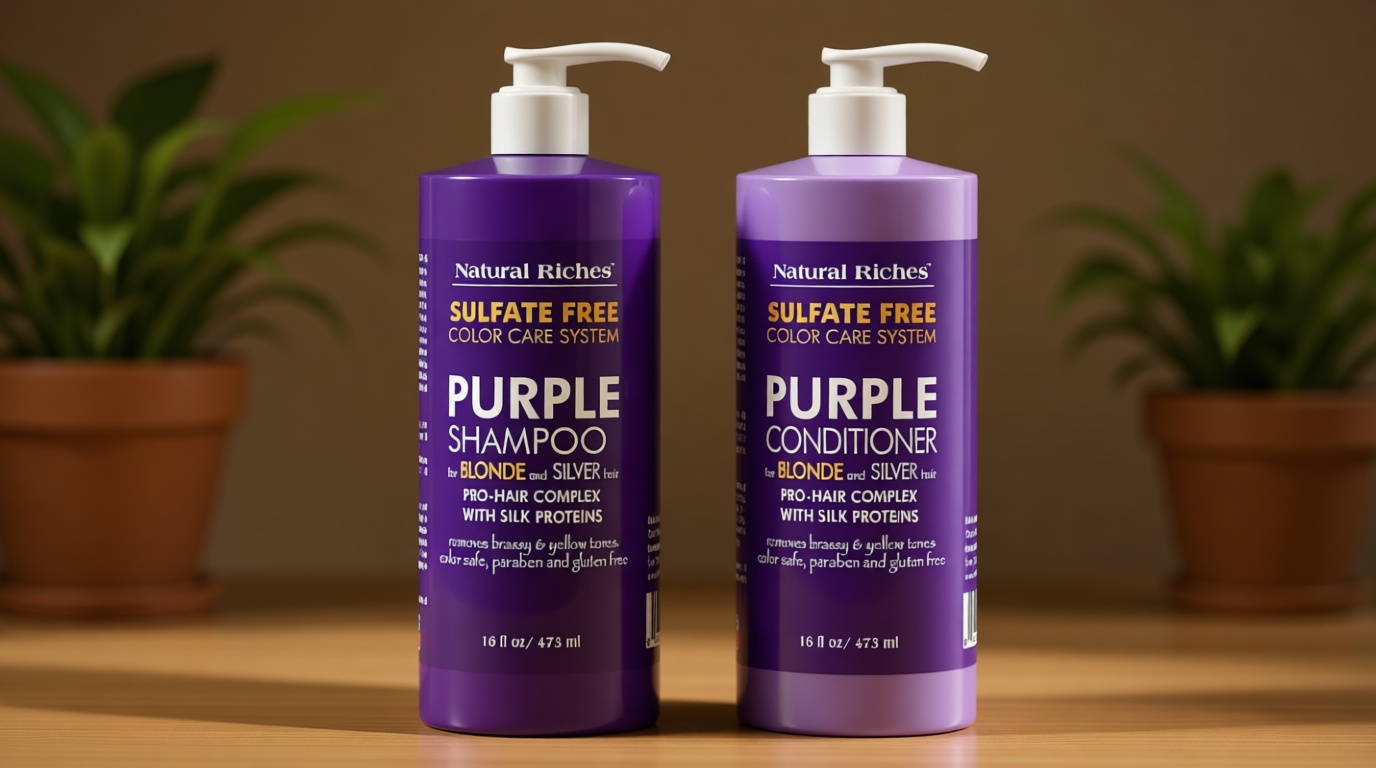Natural Riches Purple Shampoo and Conditioner Set for Blonde, Silver & Gray Hair – Sulfate-Free, Color-Safe, Removes Brassy & Yellow Tones for Natural, Highlighted, and Bleached Hair – 16x2 fl oz