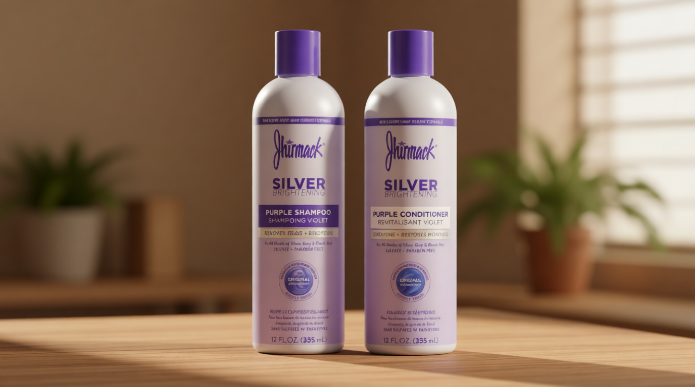 Jhirmack Silver Brightening Purple Shampoo and Conditioner Set for all types of silver, grey, and blonde hair