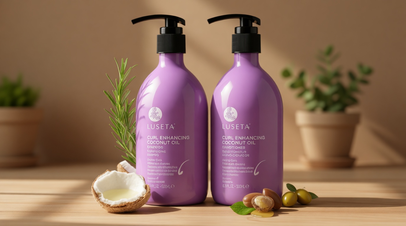 Luseta Curly Hair Shampoo and Conditioner Set with Coconut Oil, Unlimited Bounce and Definition for wavy and Coily hair, Reduce Frizz and Repair Dry Hair, for All Curl Types Sulfate Free 16.9Fl oz×2