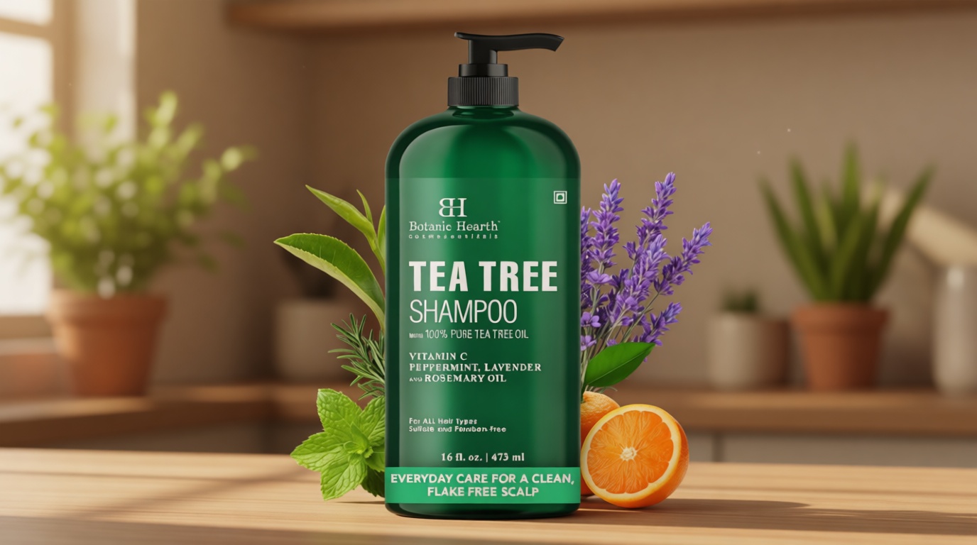 Botanic Hearth Tea Tree Shampoo, Vitamin C, Peppermint, Lavender and Rosemary Oil, Fights Dandruff and Dry Scalp, 16 fl oz