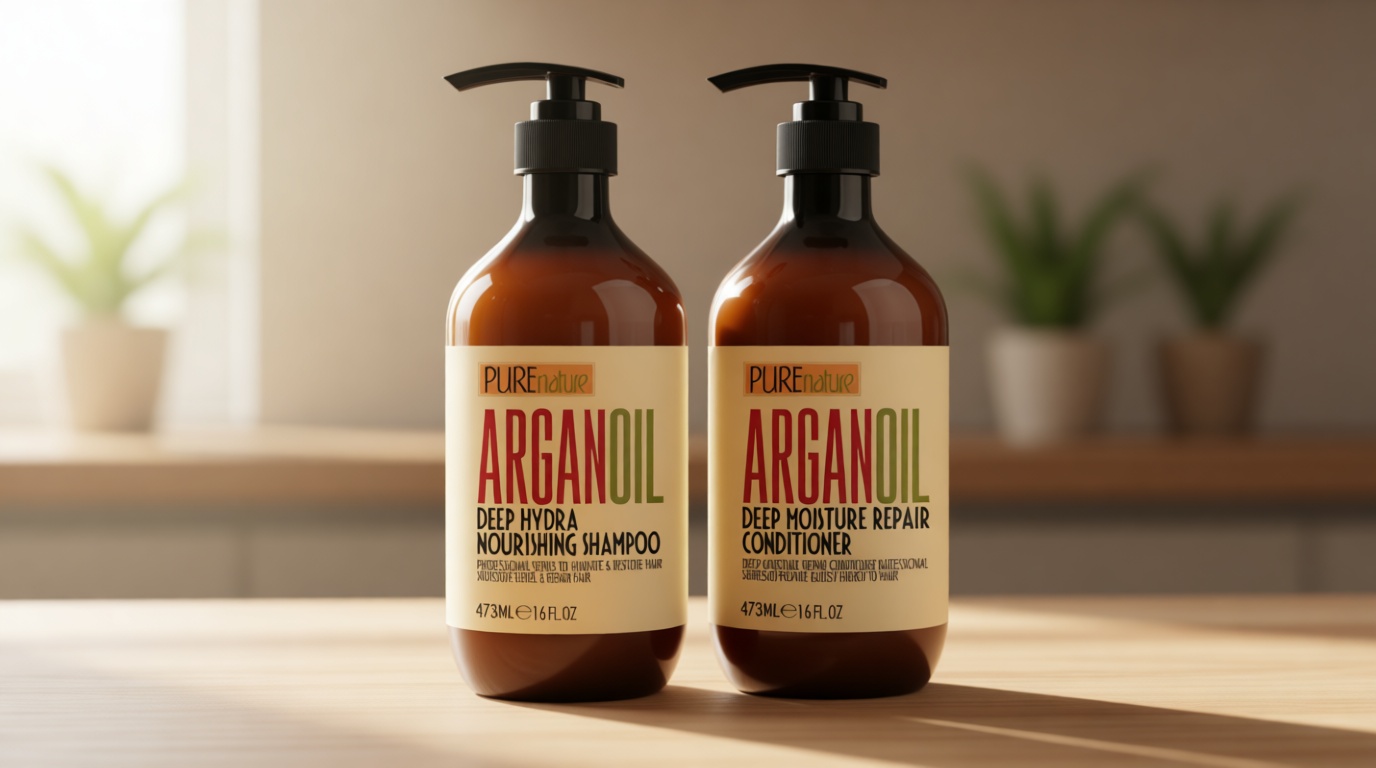 Argan Oil Shampoo and Conditioner Set - Sulfate Free Moroccan Care with Keratin - For Curly, Straight, Dry and Damaged Hair - Moisturizing, Hydrating, Anti Frizz Salon Technology