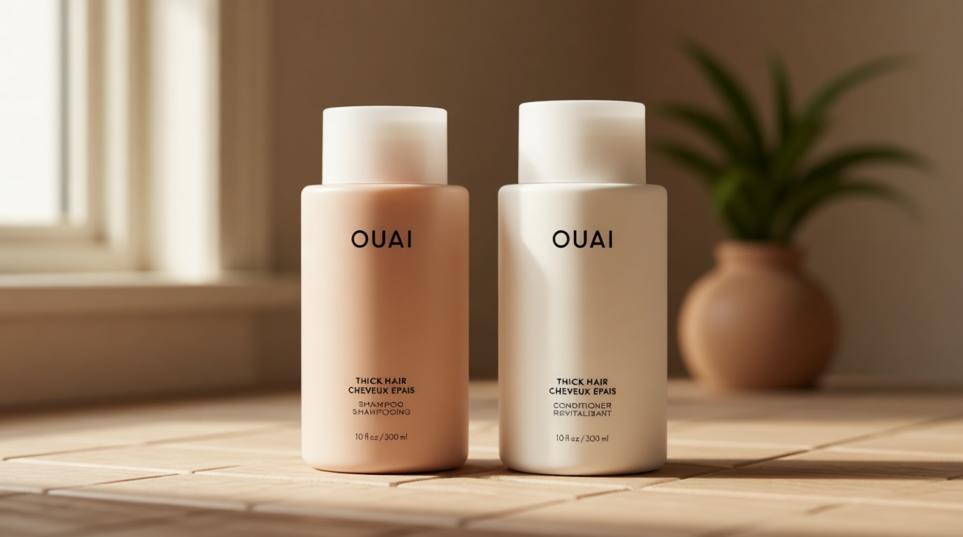 OUAI Thick Hair Shampoo and Conditioner Set - Sulfate Free Shampoo and Conditioner for Thick Hair Care - Moisturizes, Strengthens & Fights Frizz - Made with Keratin & Shea Butter (10 Fl Oz)