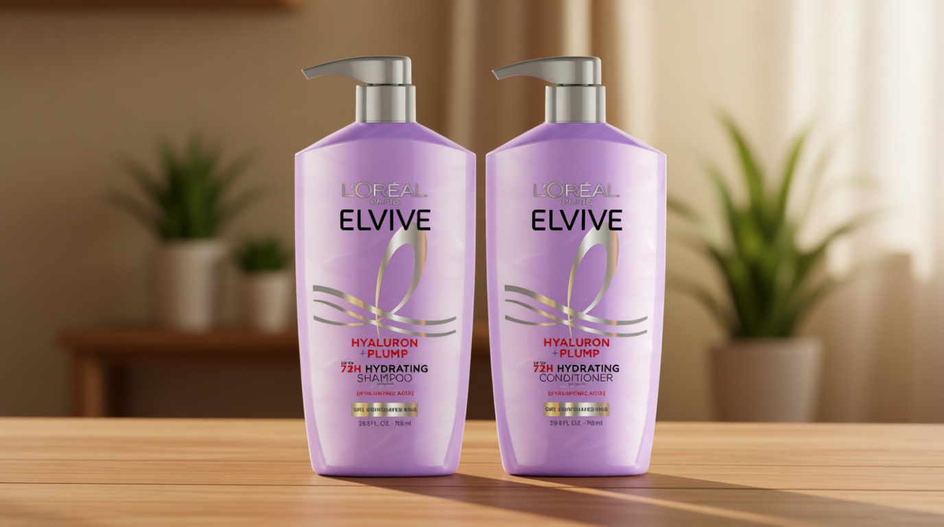 L'Oreal Paris Elvive Hyaluron Plump Shampoo and Conditioner Set for Dehydrated, Dry Hair with Hyaluronic Acid Care Complex, 1 Kit (2 Products)