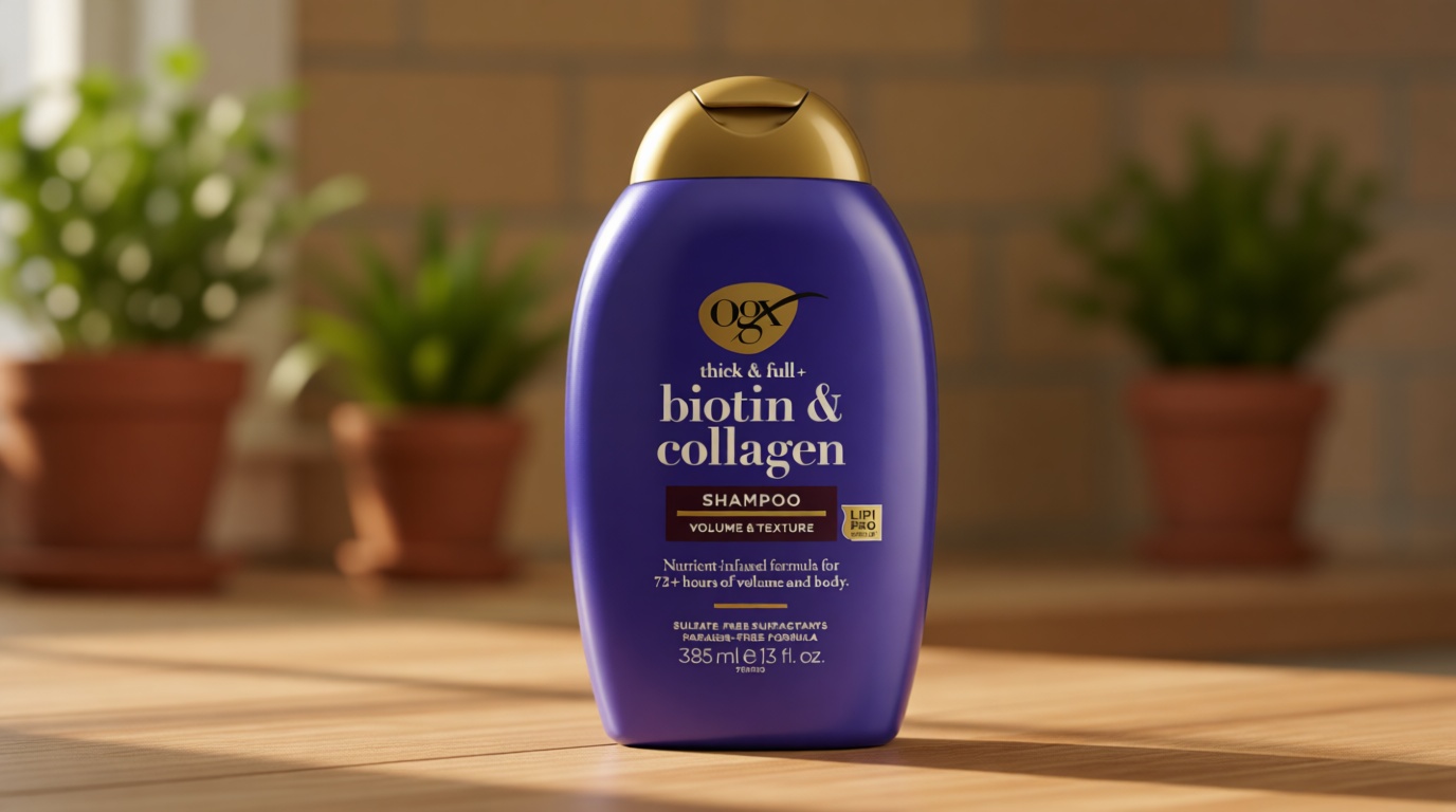 OGX Thick & Full + Biotin & Collagen Volumizing Shampoo, Nutrient-Infused Hair Shampoo with Vitamin B7 Biotin Gives Hair Volume & Body for 72+ Hours, Sulfate-Free Surfactants, 13 fl. oz