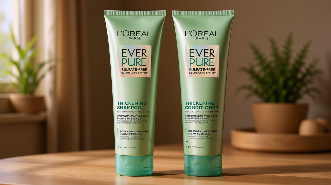 L'Oreal Paris Thickening Sulfate Free Shampoo and Conditioner, Thickens + Strengthens Thin, Fragile Hair, EverPure, 1 Hair Care Kit