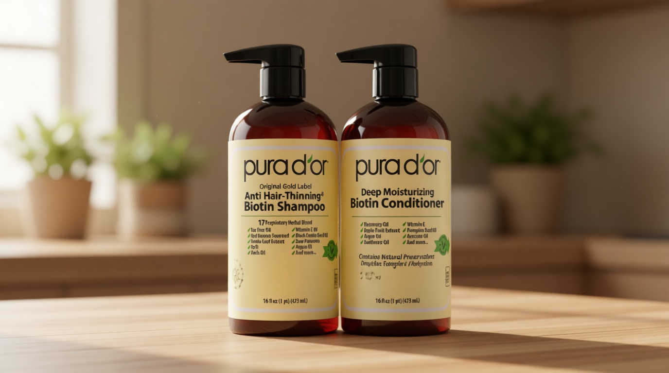 PURA D'OR Anti-Thinning Biotin Shampoo & Conditioner Original Gold Label Set (16oz x2) – CLINICALLY TESTED Formula for Volume, Strength & Thicker-Looking Hair – Helps Reduce Breakage For Women & Men | Deep Moisturizing, Conditioner, CLINICALLY TESTED, Effective Results, Hair Thickening, Product