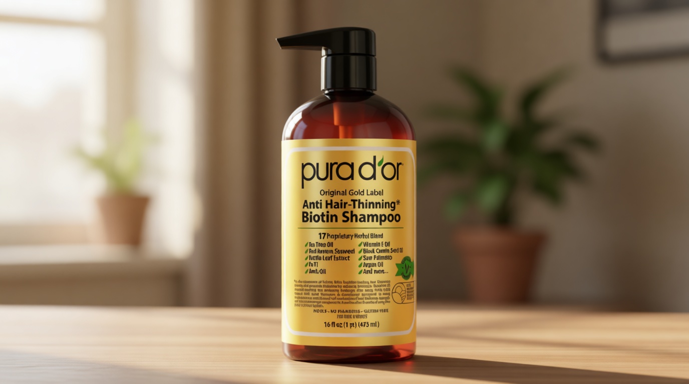 PURA D'OR Original Gold Label Anti-Thinning Shampoo – CLINICALLY TESTED Botanical Formula – Biotin & Argan Oil – Sulfate-Free Strengthening & Volumizing for Fuller-Looking Hair, Men & Women, 16 fl oz