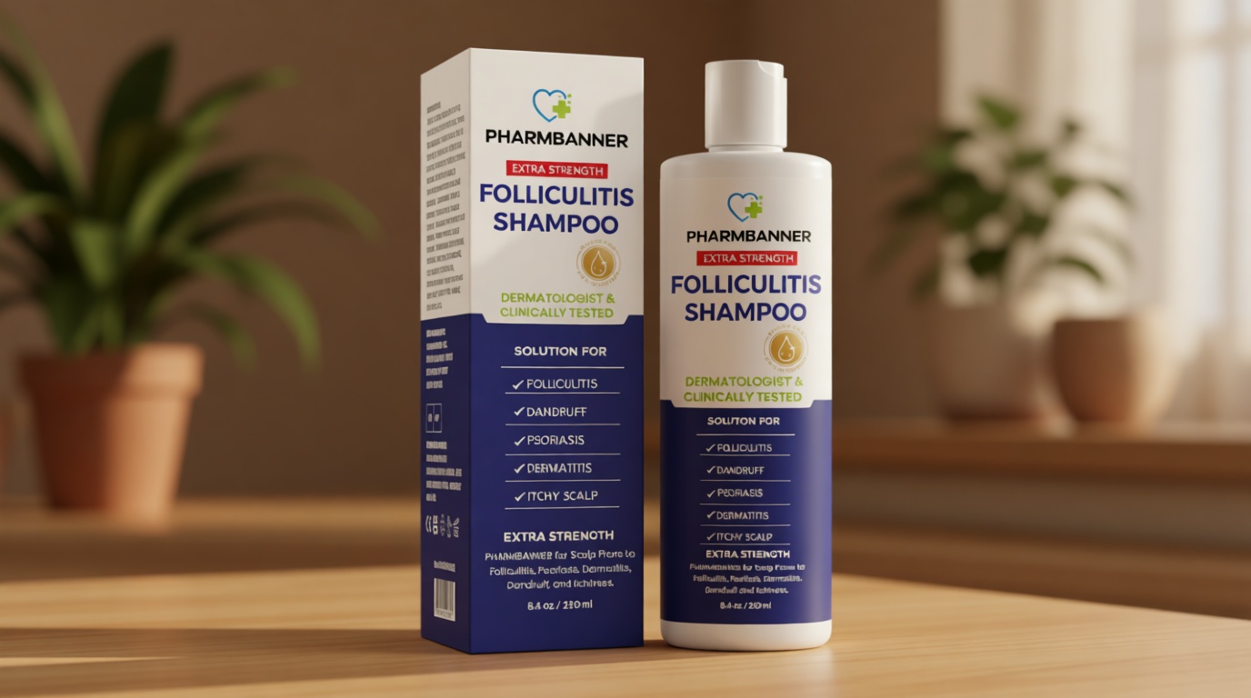 PHARMBANNER Anti-Fungal Shampoo for Folliculitis, Seborrheic Dermatitis, Scalp Psoriasis - Relieves Itchy & Dry Scalp