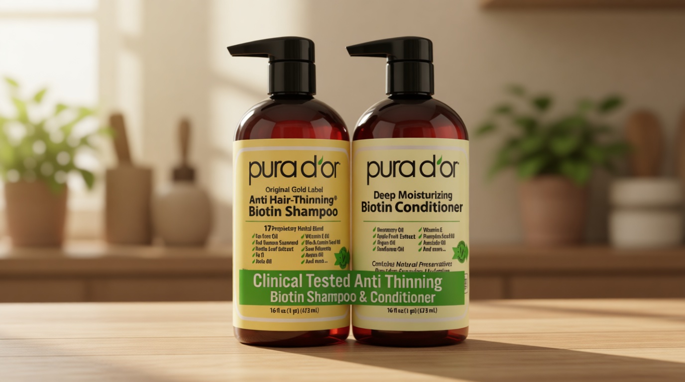 PURA D'OR Anti-Thinning Biotin Shampoo & Conditioner Original Gold Label Set (16oz x2) – CLINICALLY TESTED Formula for Volume, Strength & Thicker-Looking Hair – Helps Reduce Breakage For Women & Men | Deep Moisturizing, Conditioner, CLINICALLY TESTED, Effective Results, Hair Thickening, Product