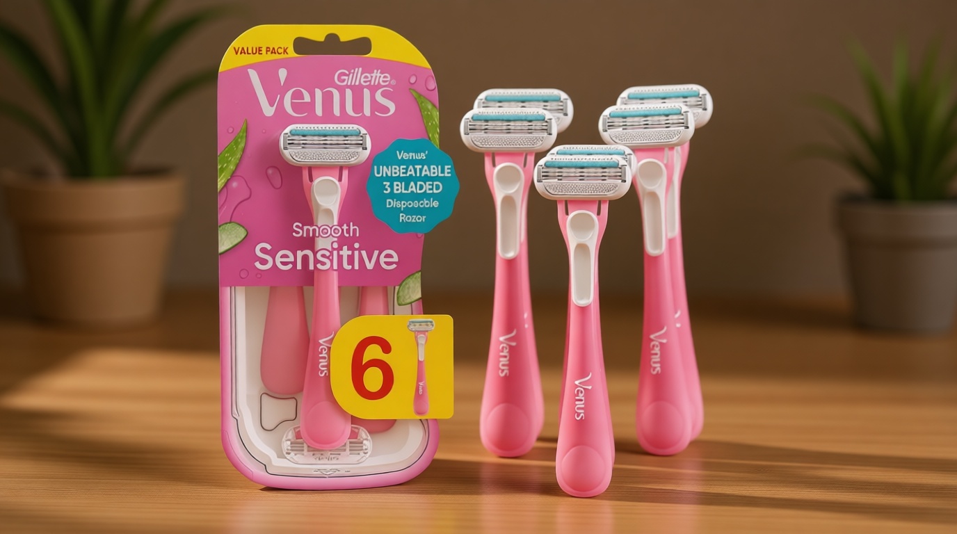 Gillette Venus Sensitive Disposable Razors for Women with Sensitive Skin, 6 Count, Delivers Close Shave with Comfort