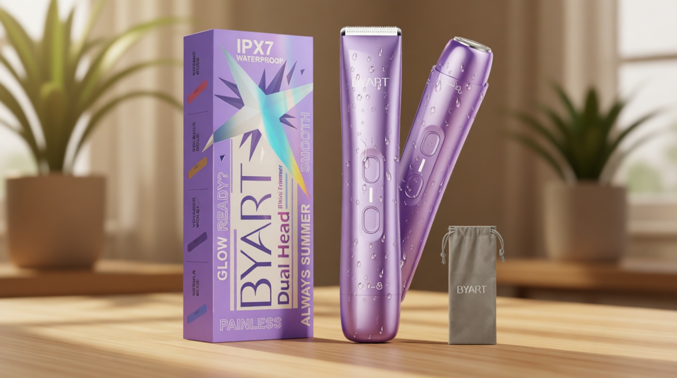 BYART Bikini Trimmer for Women Dual Head – IPX7 Waterproof & Painless Electric Razors for Pubic Hair, Face, Legs, Underarms – Portable Cordless Shaver with Fast Charging, Self Care Gifts for Women