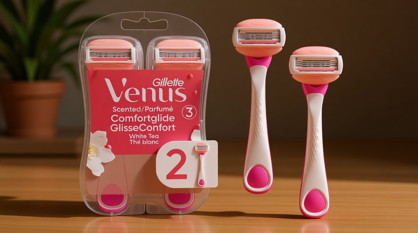 Gillette Venus ComfortGlide Disposable Razors for Women, 2 Count, White Tea Scented Moisture Bars for a Smooth Shave