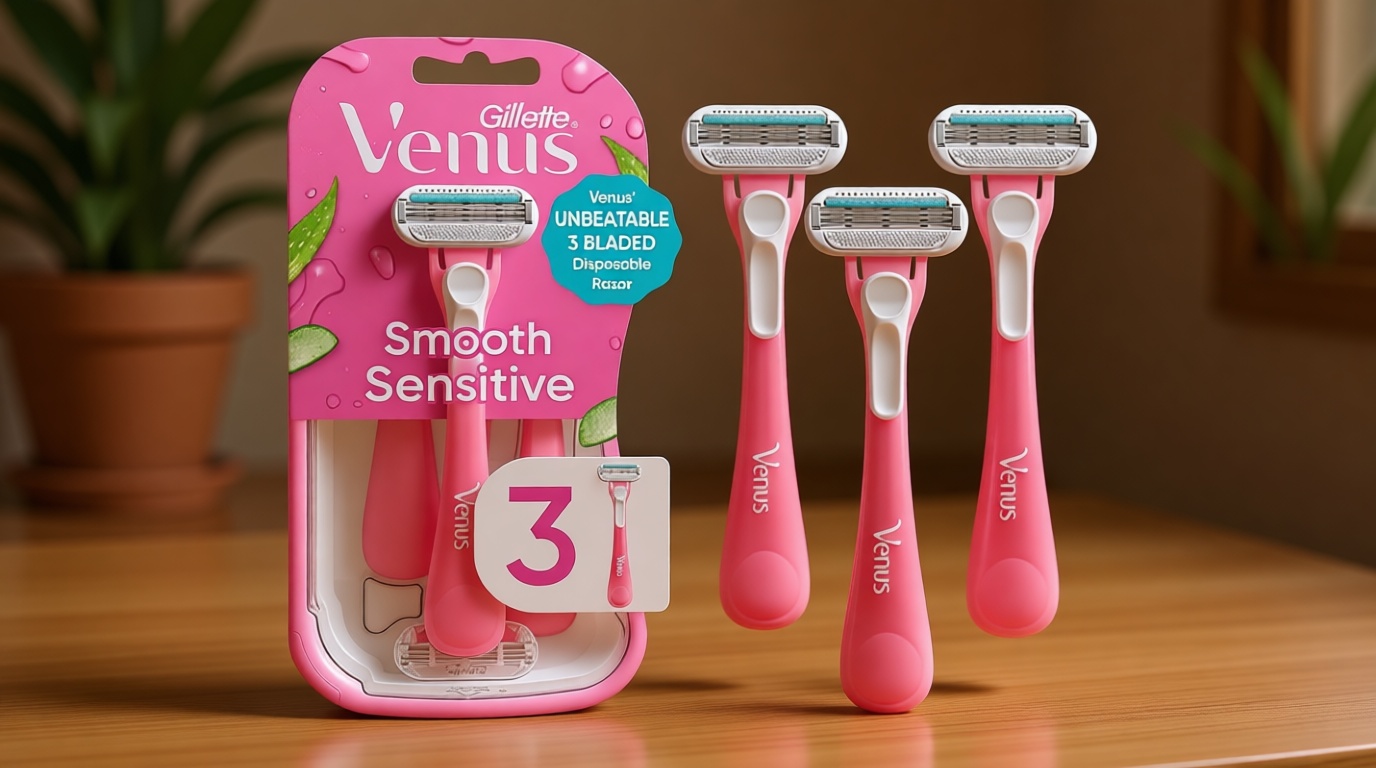 Gillette Venus Sensitive Women's Disposable Razors - Single Package of 3 Razors