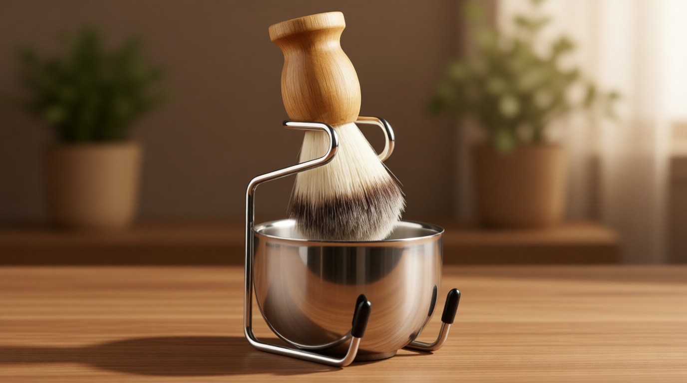 Anbbas 3IN1 Shaving Brush Set, with Synthetic Badger Hair Wood Handle,Stainless Steel Stand and Bowl,Perfect for Men Traditional Wet Shave