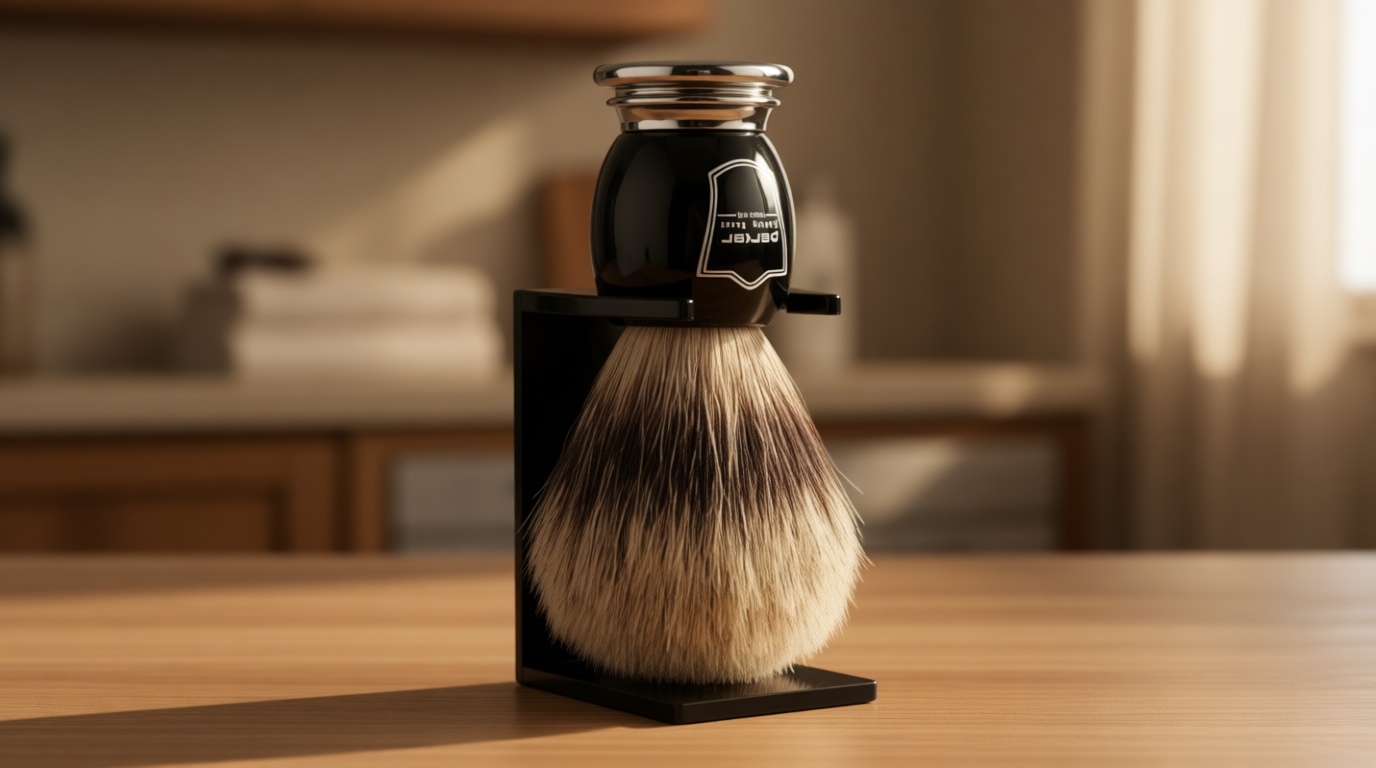 Parker Pure Badger Shaving Brush with Black & Chrome Handle + Stand | 22mm Knot for Cream or Soap | Handcrafted Wet Shaving Brush for Men | Premium Grooming Tool | Iconic Brand