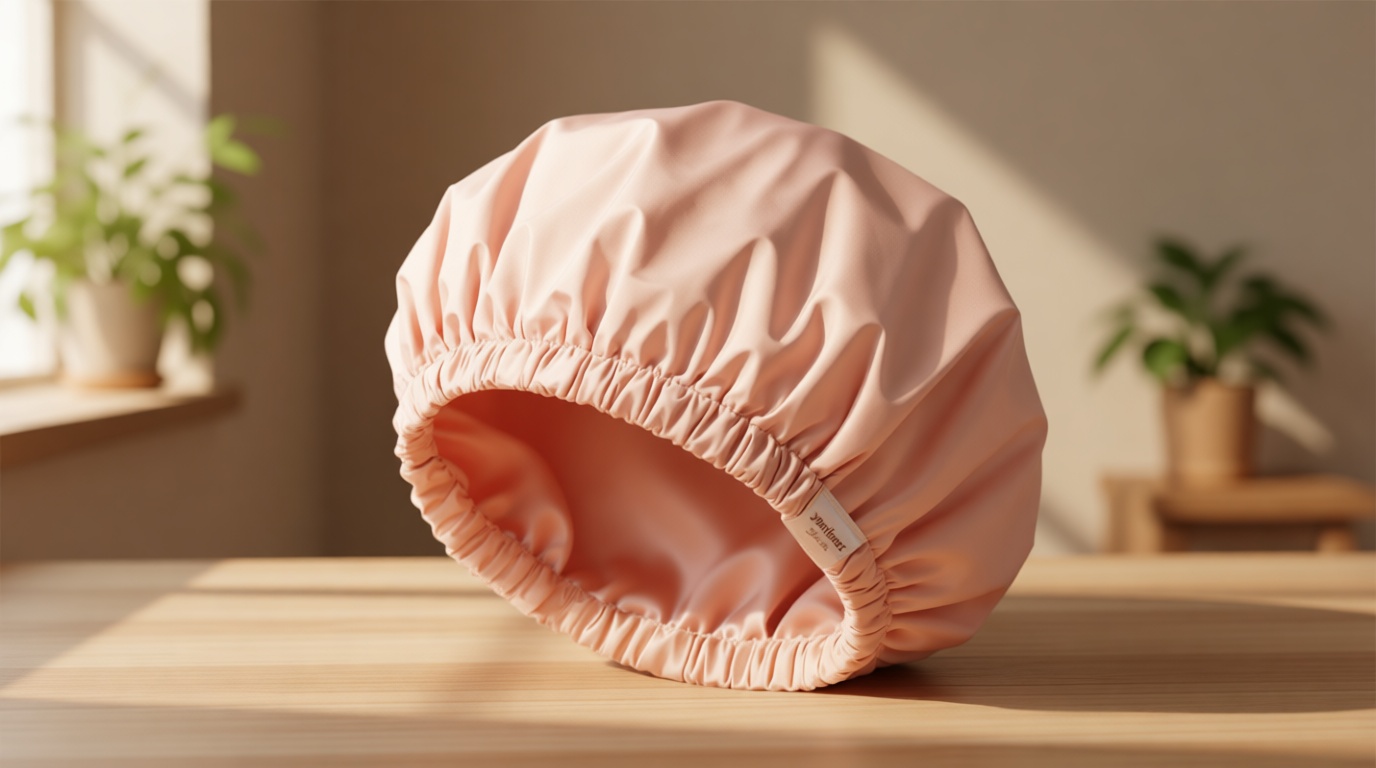 Yanibest Satin Lined Shower Cap for Women Reusable Waterproof, Frizz Free & Large Bath Cap with Soft Elastic Band, Luxury Hair Protection Caps (Peachy Pink) OEKO-TEX STANDARD 100