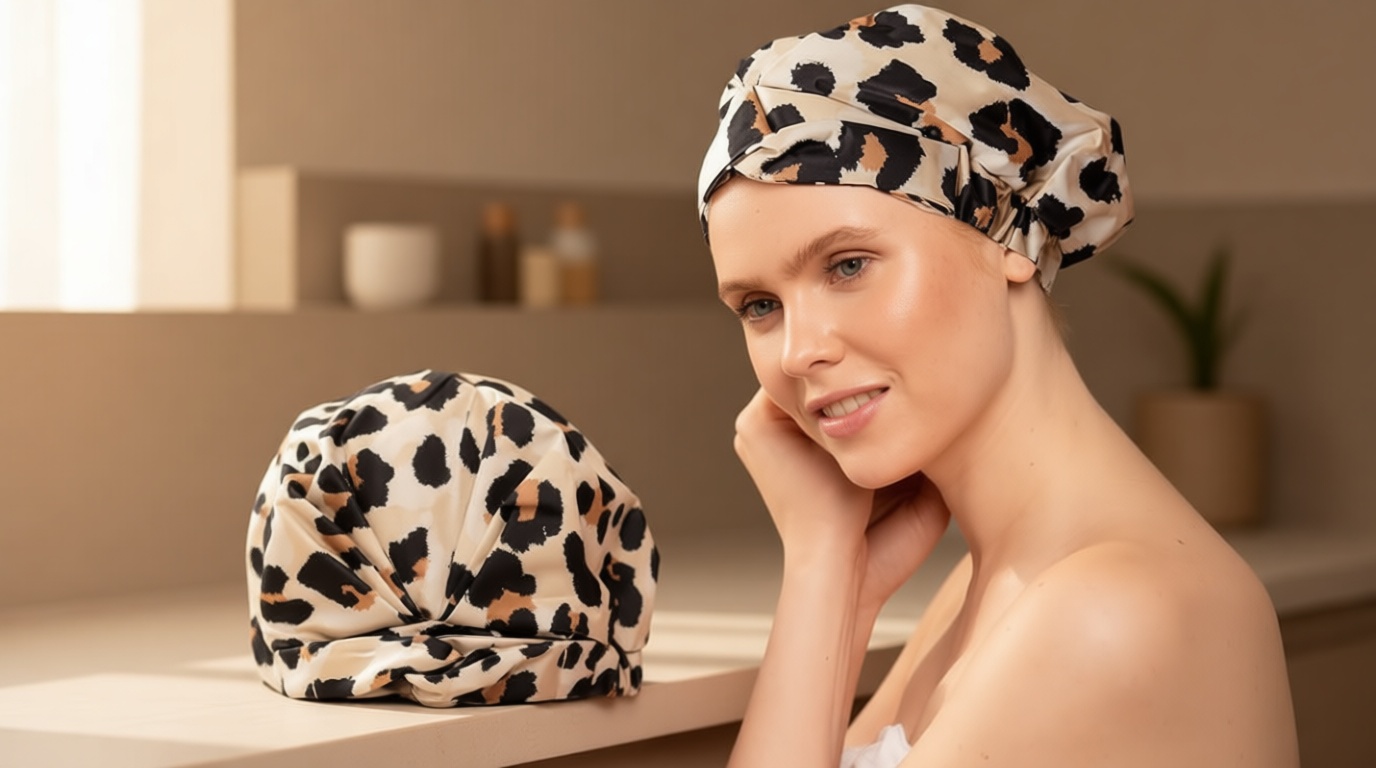 Kitsch Luxury Shower Caps for Women Reusable Waterproof - Large Shower Cap for Women, Non-slip, Quick-dry Hair Cap for Long and Short Hair, Comfortable and Stylish Design - Leopard