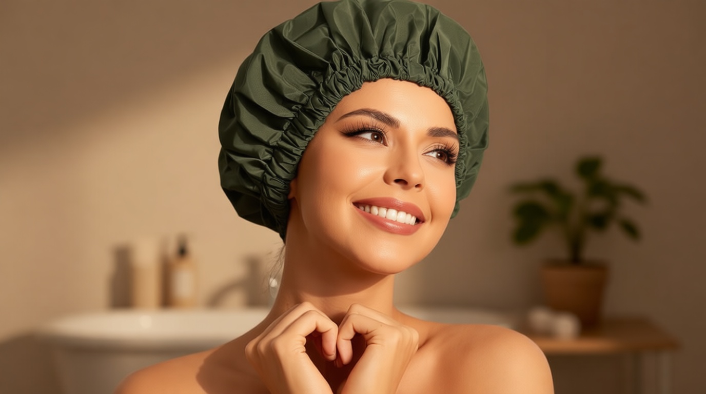 Reusable Shower Cap for Women, Large Waterproof Shower Bonnet Washable Elastic Band Bath Hair Hat for Long Hair, Braids(Green) OEKO-TEX STANDARD 100