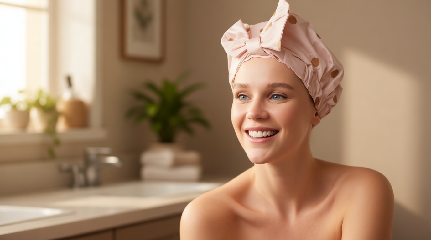 Kitsch Luxury Shower Caps for Women Reusable Waterproof - Large Shower Cap for Women, Non-slip, Quick-dry Hair Cap for Long and Short Hair, Comfortable and Stylish Design - Blush Dot