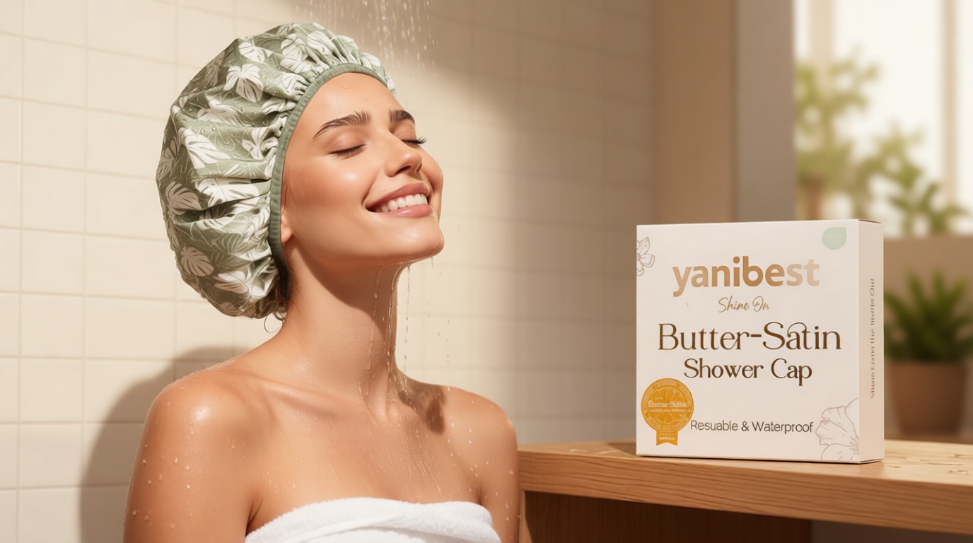 Yanibest Shower Cap for Women - Hair Satin Bonnet Shower Cap Waterproof Large Double Layer Reusable with Soft Elastic Band for Braids Long Hair OEKO-TEX STANDARD 100